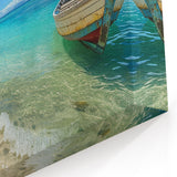 Tropical Island Prints – Boat on Tranquil Beach with Turquoise Waters