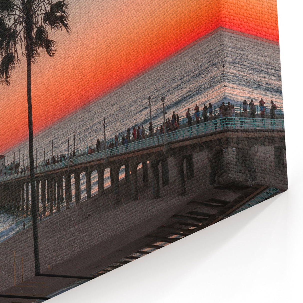 Tropical Island Canvas Prints - Sunset Pier Scene with Palm Trees in Bahamas