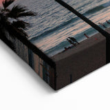 Tropical Island Canvas Prints - Sunset Pier Scene with Palm Trees in Bahamas