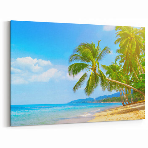 Paradise Landscape Art - Tropical Beach Scene with Palm Trees in Bahamas