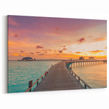 Bahamas Beach Paintings - Sunset Overwater Pier with Vibrant Sky Art