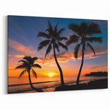 Caribbean Scenery Art - Silhouetted Palm Trees at Sunset in Bahamas