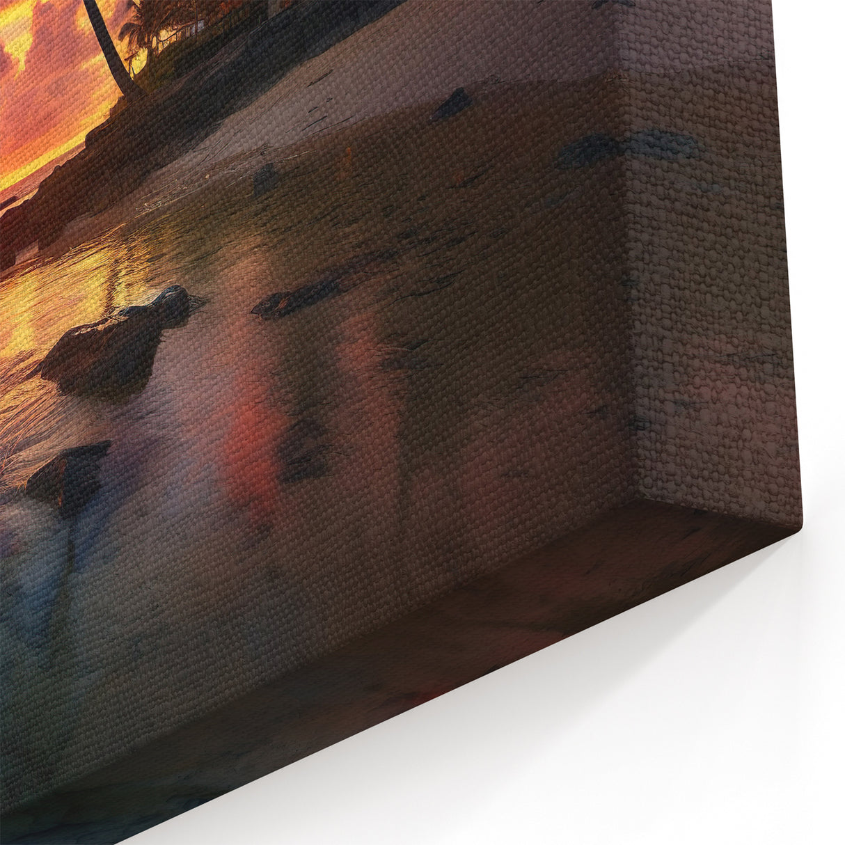 Bahamas Beach Paintings - Fiery Sunset Over Palm Trees and Coastal Waters