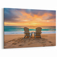 Paradise Landscape Art - Sunset Beach with Relaxing Chairs and Ocean Waves