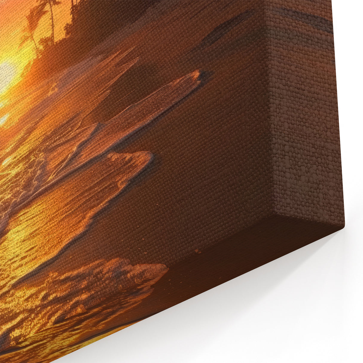 Bahamas Wall Art - Golden Sunset with Waves and Palm Trees on the Shore