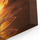 Bahamas Wall Art - Golden Sunset with Waves and Palm Trees on the Shore