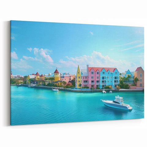 Bahamas Wall Art – Vibrant Coastal Town with Turquoise Waters