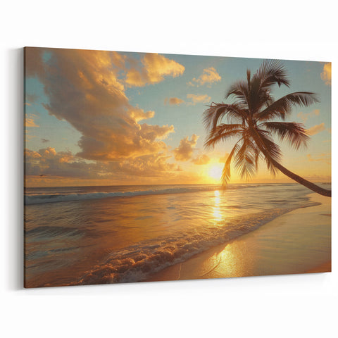 Island Getaway Prints – Palm Tree Sunset in Bahamas Coastal Wall Art