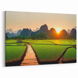 Sunset Over Laos Rice Fields - Scenic Landscape Photography Print