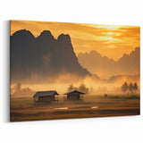 Laos Sunrise Over Rice Fields - Peaceful Landscape Photography Print