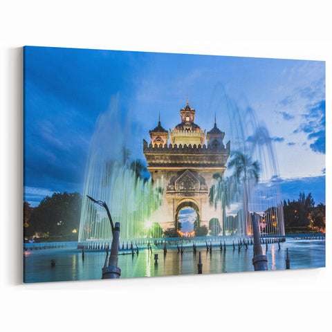 Patuxai Monument with Fountain - Laos Evening Photography Print