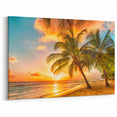 Barbados Wall Art – Sunset Beach Scene with Palm Trees, Tropical Decor