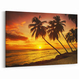 Barbados Canvas Art – Dramatic Sunset Over Palm Trees, Coastal Decor