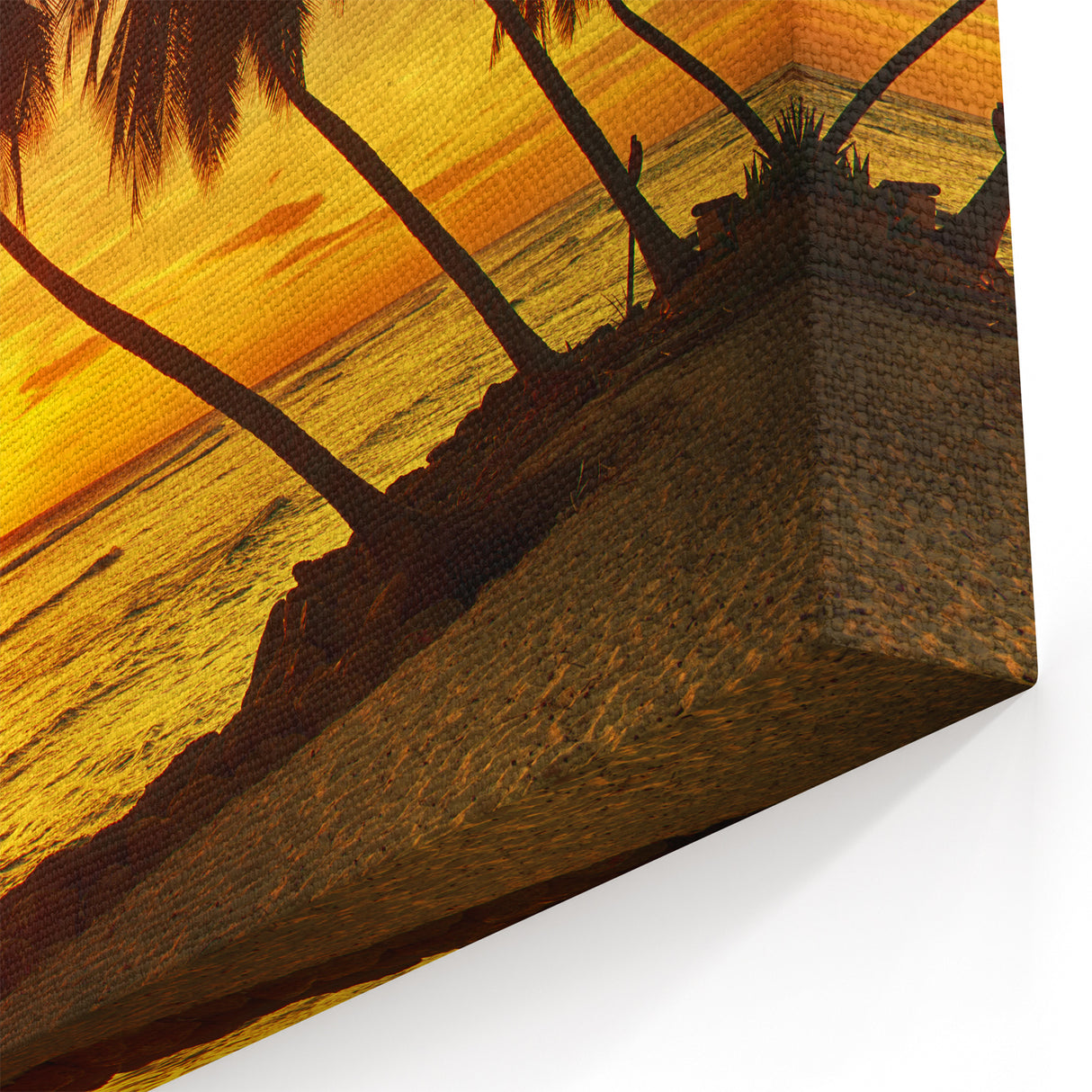 Barbados Canvas Art – Dramatic Sunset Over Palm Trees, Coastal Decor