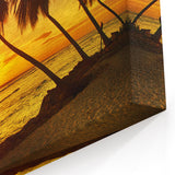 Barbados Canvas Art – Dramatic Sunset Over Palm Trees, Coastal Decor