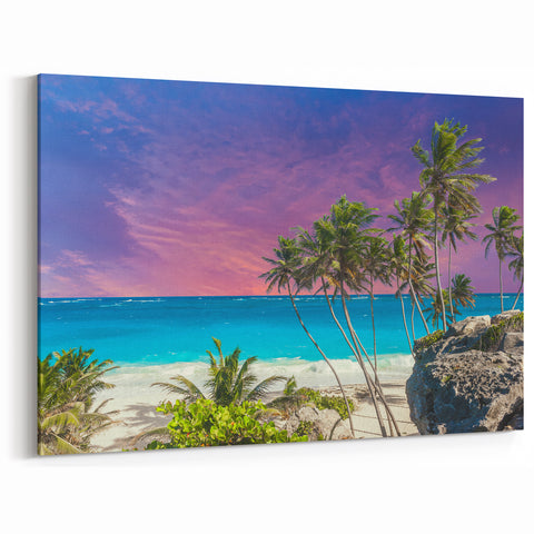 Tropical Island Prints – Vibrant Beach and Palm Trees, Barbados Wall Art