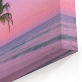 Barbados Coastal Art – Soft Pink and Purple Sky with Palm Trees Wall Decor