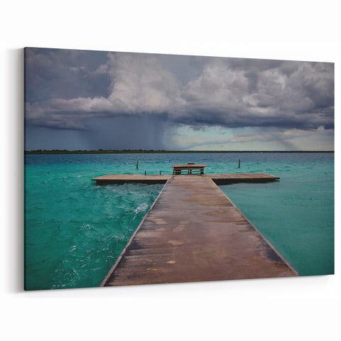 Quintana Roo Wall Art – Mexico Scenery Prints of Pier and Storm Clouds