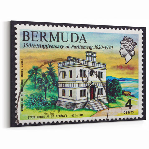 Bermuda Beach Canvas - Historic State House and Tropical Island Print