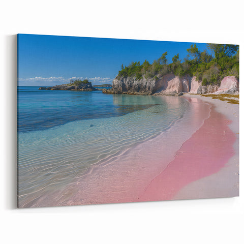 Bermuda Beach Canvas - Pink Sand Shoreline and Tranquil Caribbean Waters
