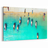 Tropical Canvas Art – Aerial Boats in Turquoise Waters of Cayman Island