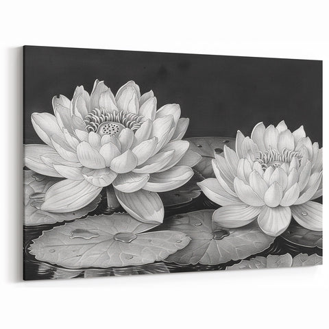 Black and White Water Lily Art - Botanical Floral Wall Art Print