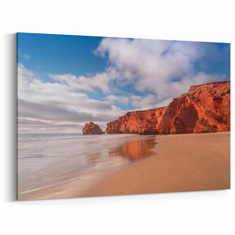 Red Cliffs Coastal Scene Quebec – Vibrant Beach Landscape Wall Art