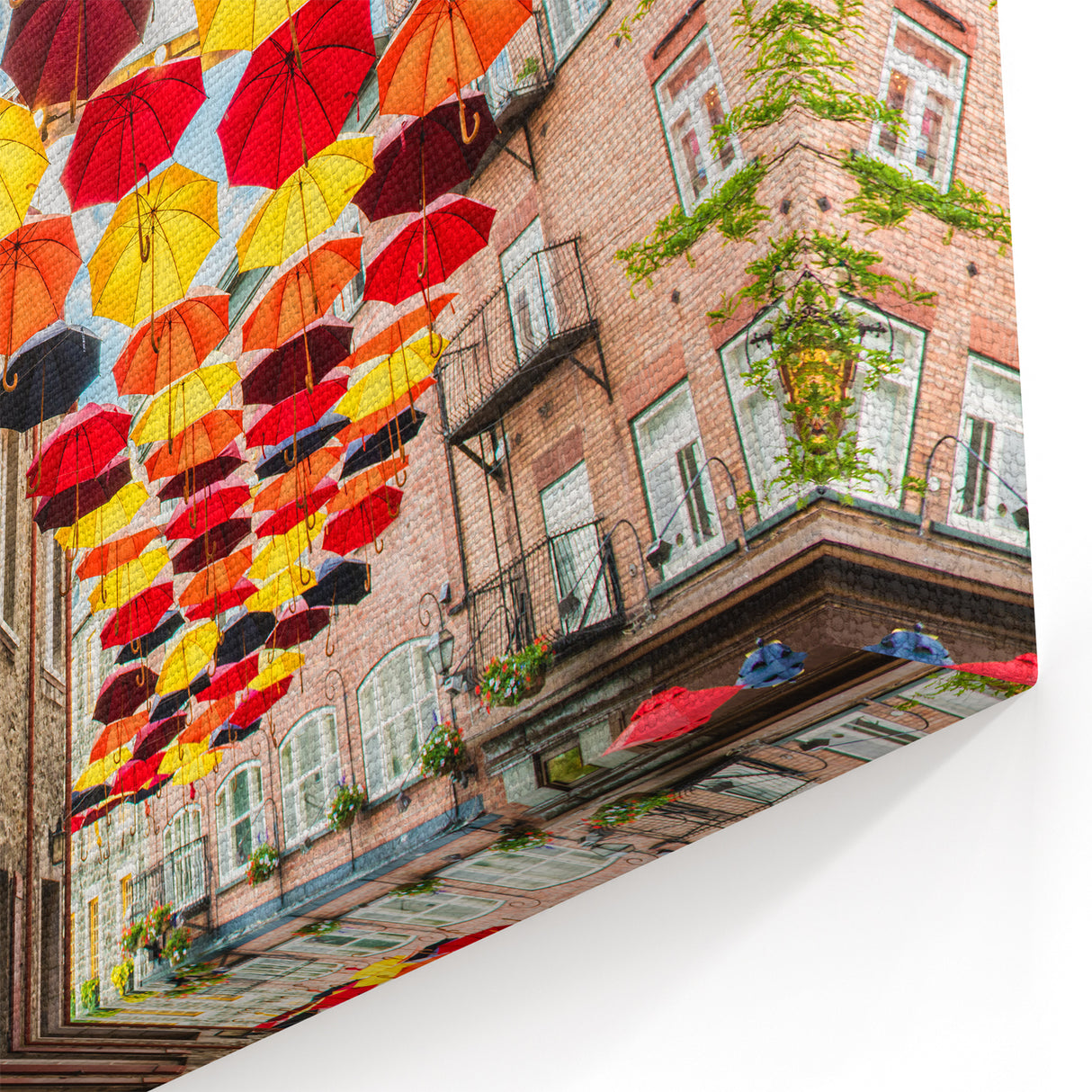 Colorful Umbrellas Quebec – Vibrant Cityscape Wall Art, Urban Decor