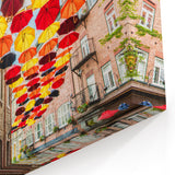 Colorful Umbrellas Quebec – Vibrant Cityscape Wall Art, Urban Decor