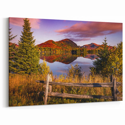 Lakeside Autumn Reflections Quebec – Rustic Landscape Wall Art Print