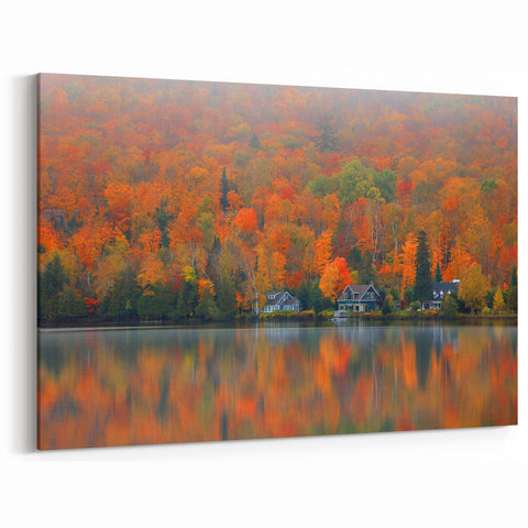 Forest Lakeside Autumn Quebec – Vibrant Fall Foliage Landscape Wall Art