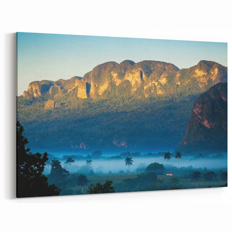 Serene Cuban Landscape Wall Art - Mountain View with Palm Trees Decor