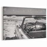 Classic Cuban Convertible Wall Art - Black and White Vintage Car Scene