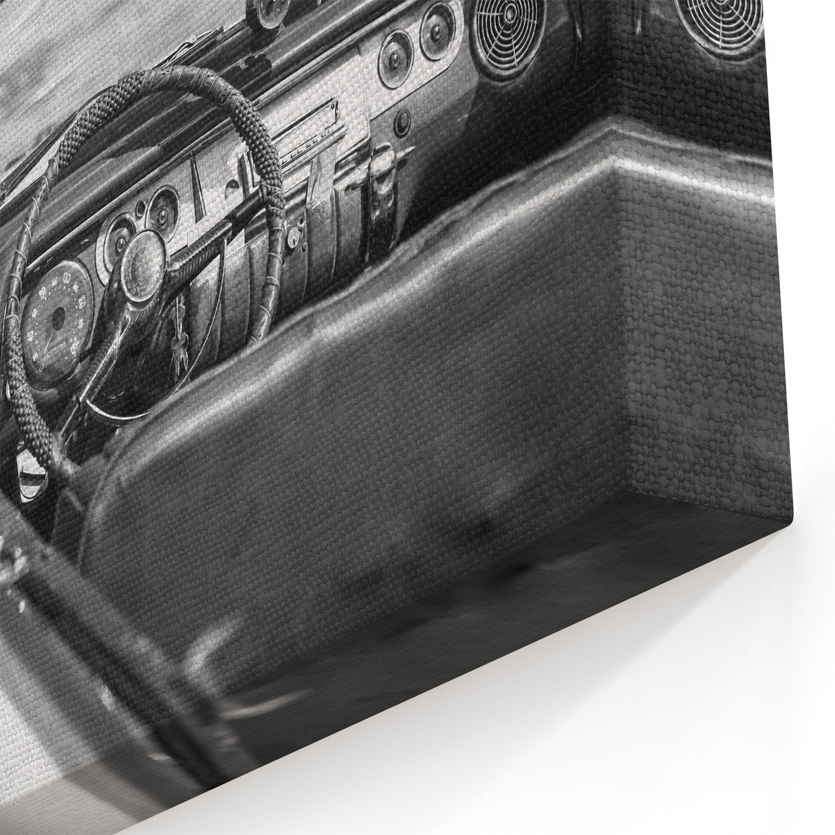 Classic Cuban Convertible Wall Art - Black and White Vintage Car Scene