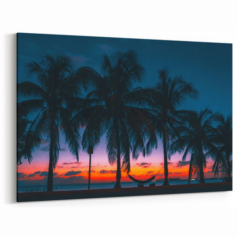 Sunset Cuba Wall Art - Tropical Palm Trees with Vibrant Caribbean Sky