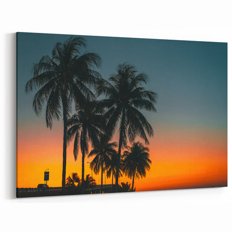 Caribbean Sunset Wall Art - Tropical Palms with Vibrant Orange Sky