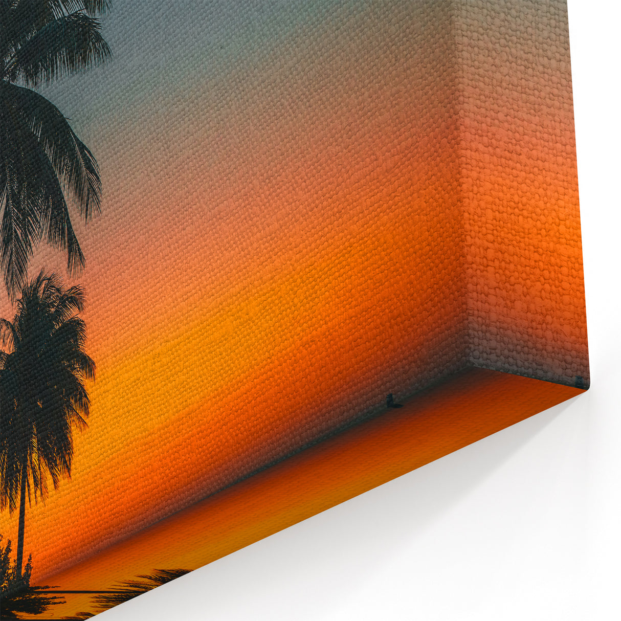 Caribbean Sunset Wall Art - Tropical Palms with Vibrant Orange Sky