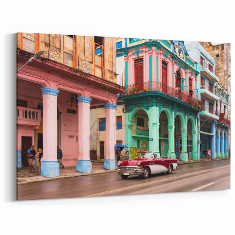 Vibrant Havana Street Wall Art - Colorful Cuban Architecture and Classic Car