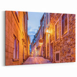 Historic Street at Dusk Quebec – Charming Evening Wall Art, Urban Decor