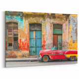 Vintage Cuba Posters – Classic Red Car Against Rustic Havana Walls