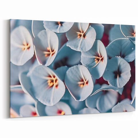 Soft Blue Floral Wall Art: Nature Close-Up of Delicate Blooming Flowers
