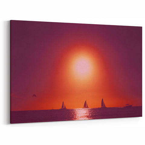 Caribbean Landscape Prints - Dominican Sunset Sailboats on the Horizon