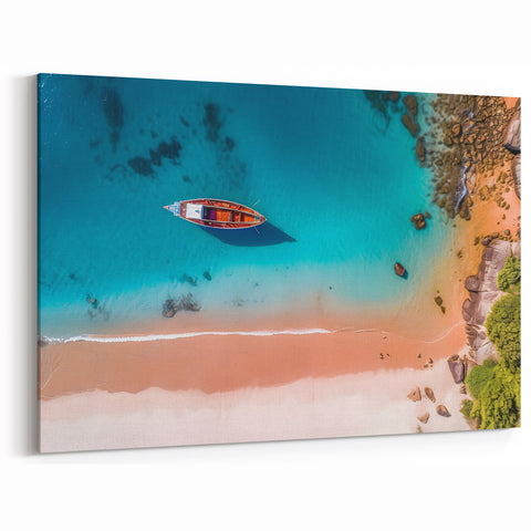 Caribbean Scenery Art - Aerial View of Dominican Boat and Sandy Beach