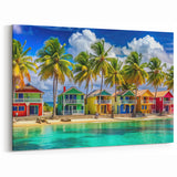 Dominican Republic Wall Art - Colorful Coastal Houses and Palm Trees