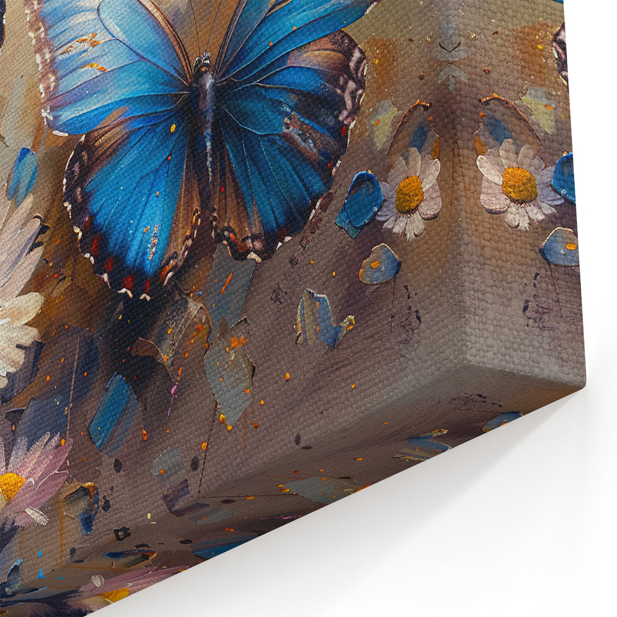 Butterfly and Daisy Wall Art – Vibrant Blue Butterfly Canvas Print