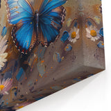 Butterfly and Daisy Wall Art – Vibrant Blue Butterfly Canvas Print