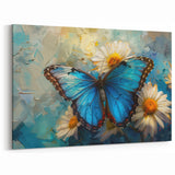 Blue Butterfly and Daisy Wall Art – Vibrant Nature-Inspired Canvas Print