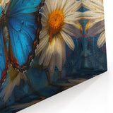 Blue Butterfly and Daisy Wall Art – Vibrant Nature-Inspired Canvas Print