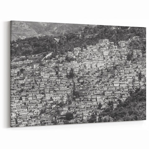 Haiti Wall Art - Haitian Culture Artwork of Black and White Cityscape