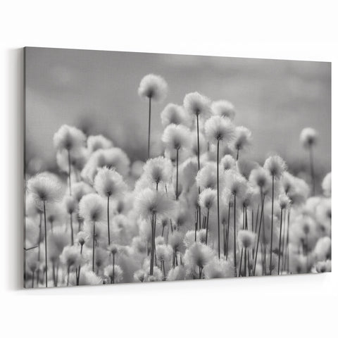 Black and White Dandelion Field Print - Minimalist Nature Wall Art
